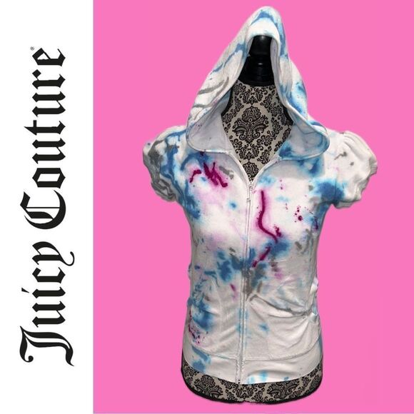 Juicy Couture VINTAGE Terry Puff Tie-Dyed Short Sleeve Hoodie - Size M - Picture 1 of 3